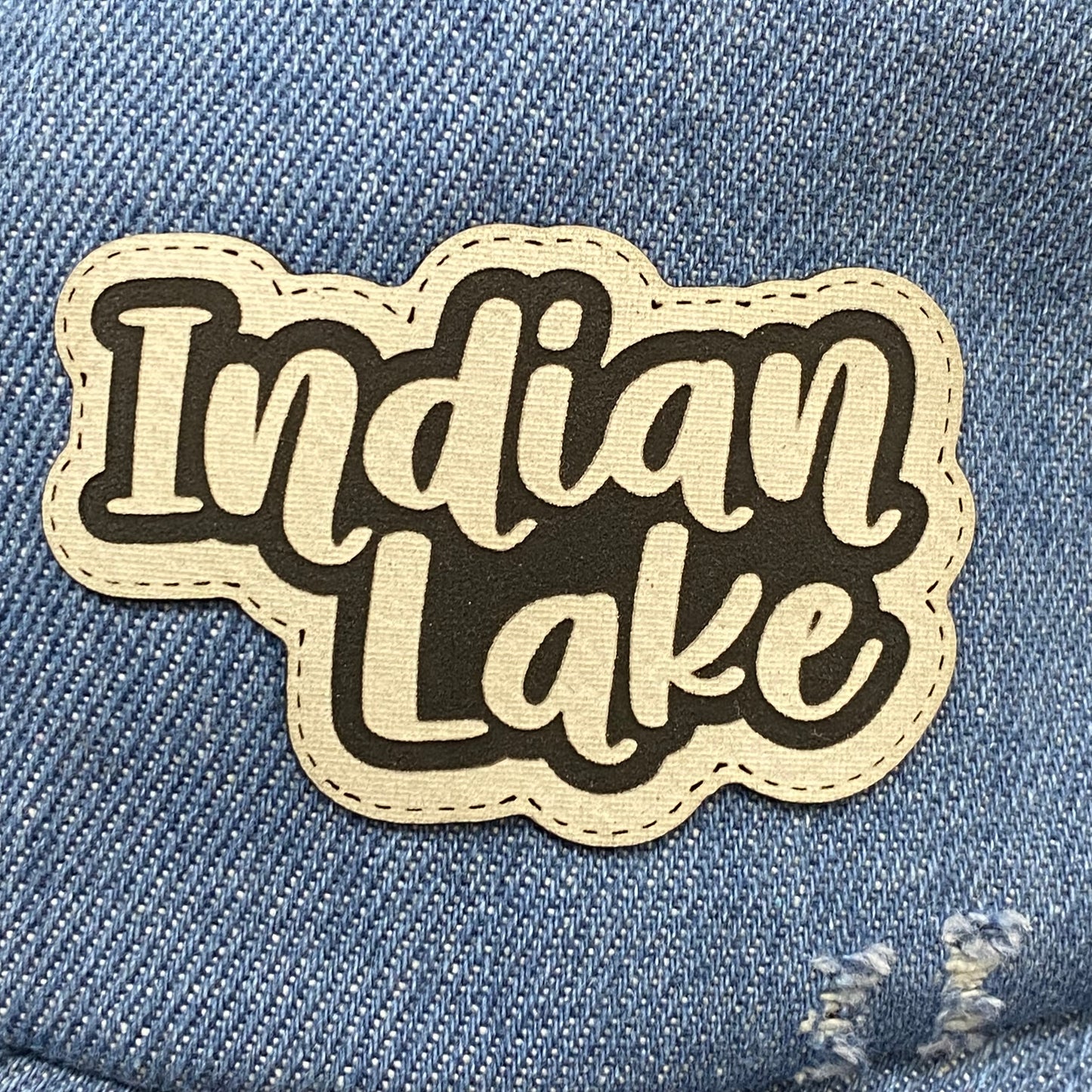 Indian Lake Patch Denim Rugged Ball Cap Hat White