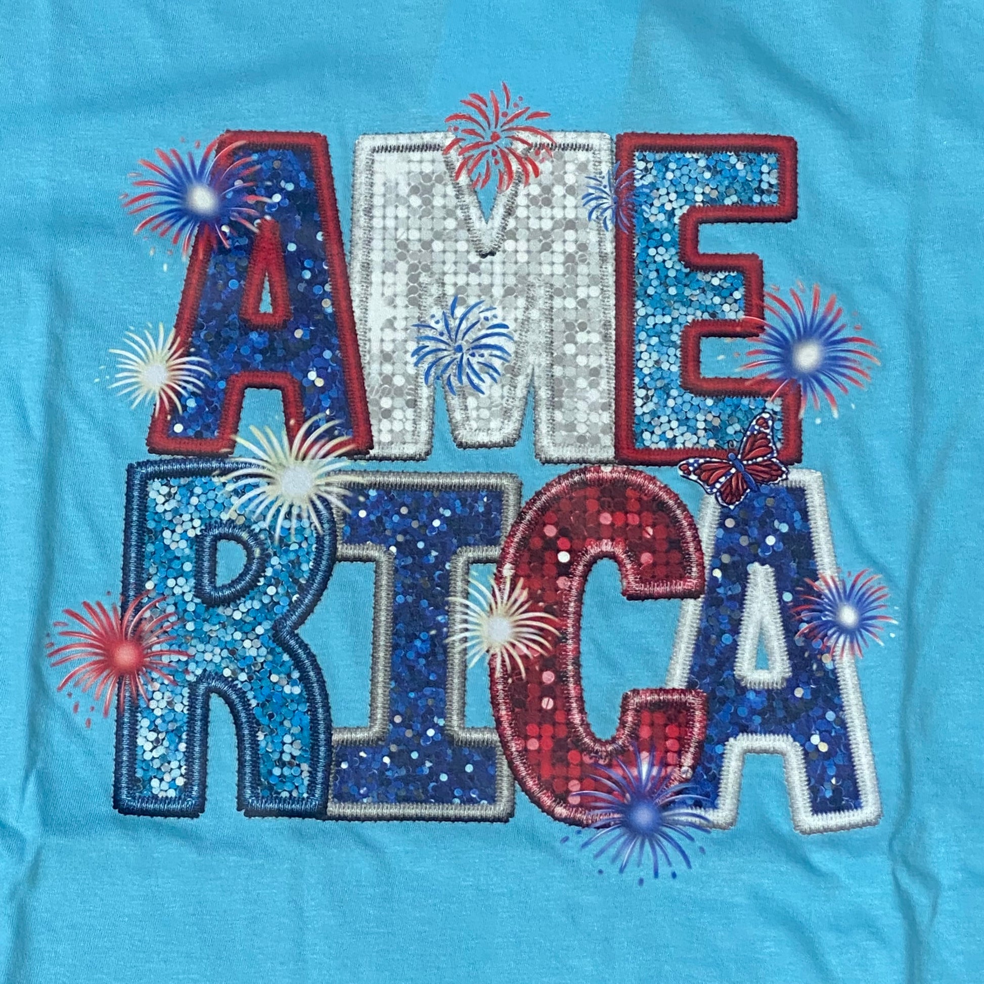 America Glitter Sequin Graphic Designer Short Sleeve T-Shirt