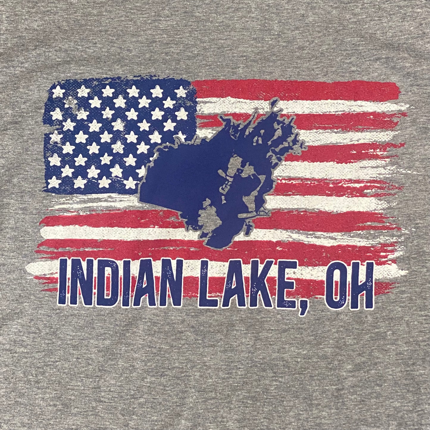 Indian Lake Ohio Map American Flag Grey Graphic Designer Short Sleeve T-Shirt