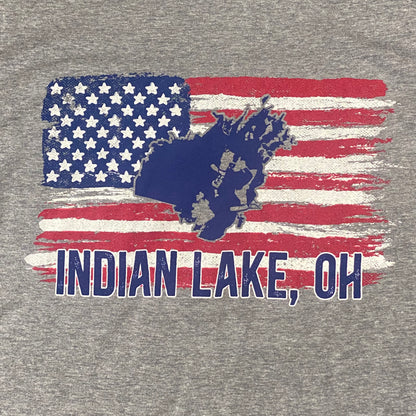 Indian Lake Ohio Map American Flag Grey Graphic Designer Short Sleeve T-Shirt