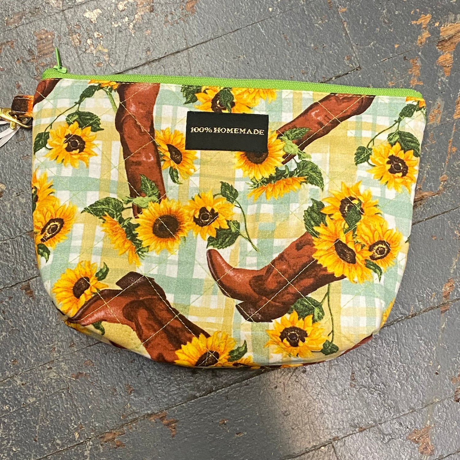 Fabric Cloth Zipper Pouch Cosmetic Bag Coin Purse Wristlet Sunflower Boots