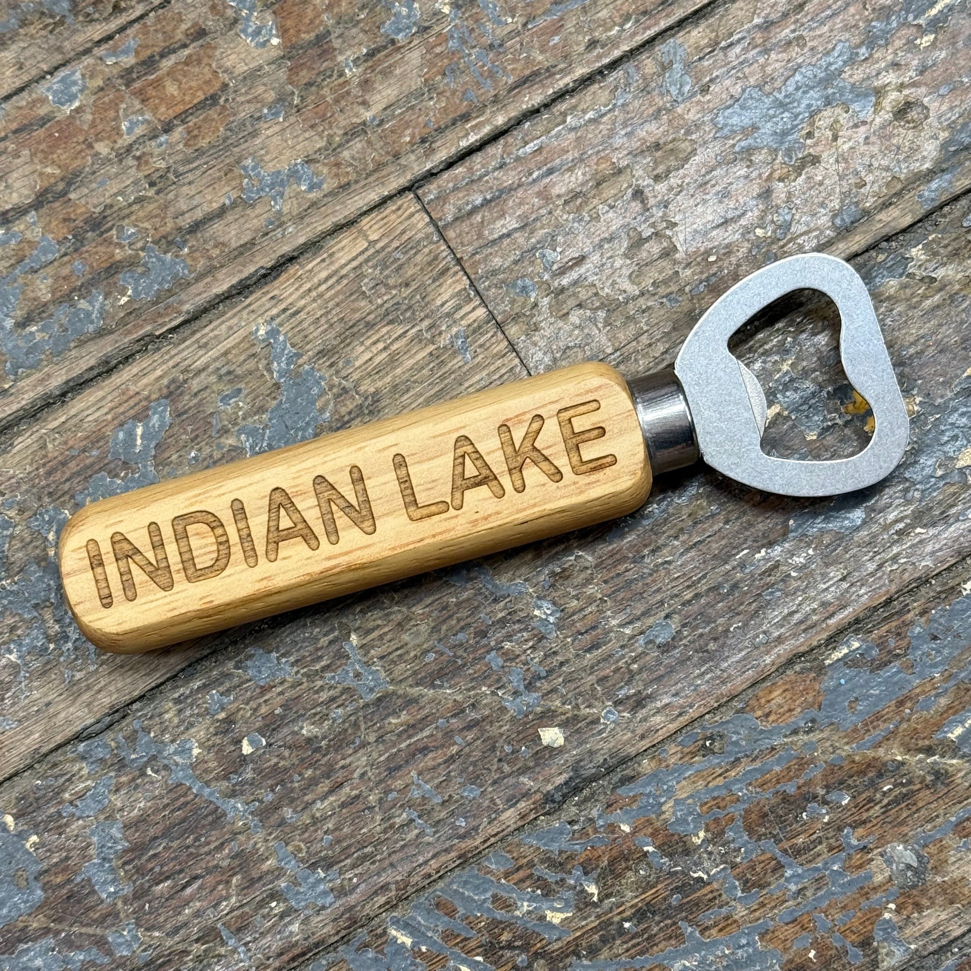 Laser Engraved Wood Handle Bottle Opener Indian Lake