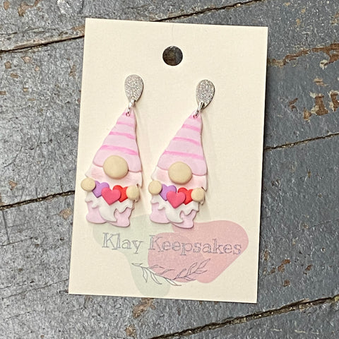 Clay Valentine Heart Gnome Silver Post Dangle Earring Set