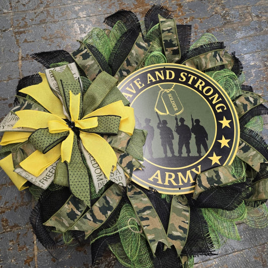 Army Brave Strong Holiday Wreath Door Hanger