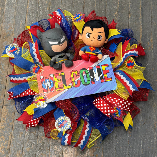 Superhero Welcome Holiday Wreath Door Hanger