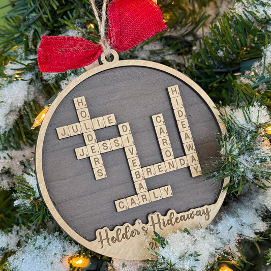 Holders Hideaway Scrabble Wood Engraved Ornament Basket Tag
