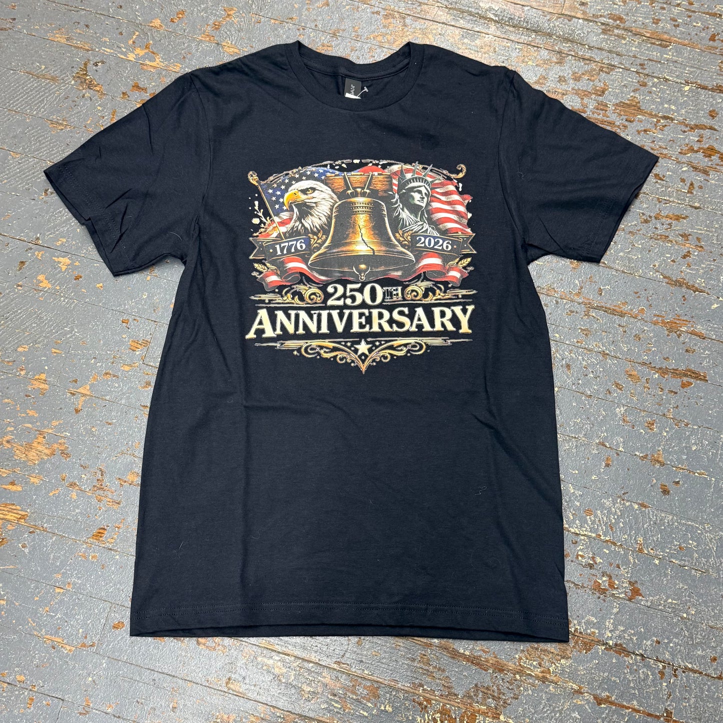America 250 Liberty Bell Anniversary Black Graphic Designer Short Sleeve T-Shirt