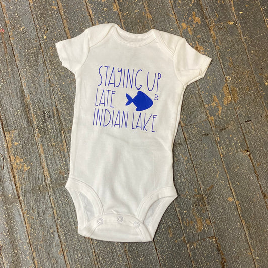 Staying Up Late at Indian Lake Blue Personalized Onesie Bodysuit One Piece Newborn Infant Toddler Outfit