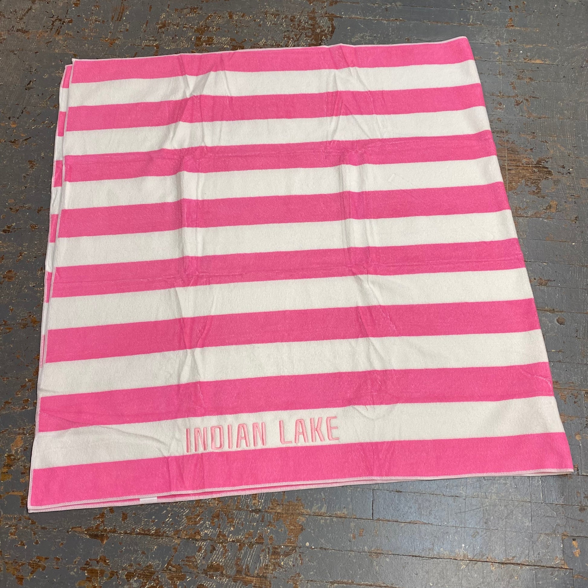 Indian Lake Embroidered Beach Towel Pink Stripe