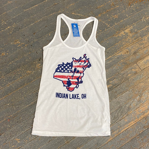 Indian Lake Ohio Map Red White Blue White Graphic Designer Ladies Tank