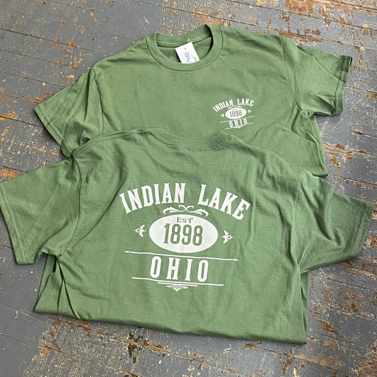 Indian Lake Ohio 1898 Olive Green Graphic Designer Short Sleeve T-Shirt