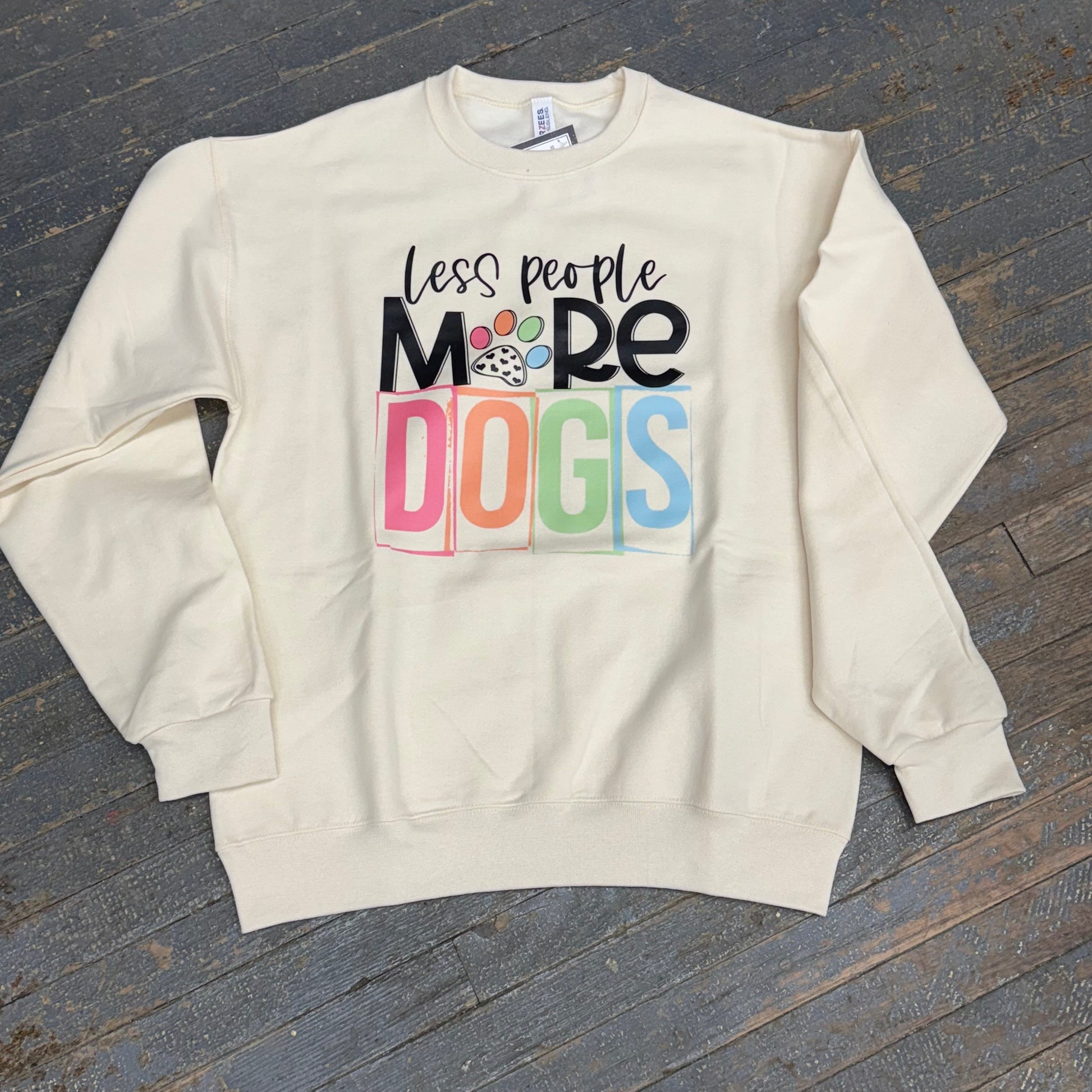 Less People More Dogs Paw Graphic Designer Long Sleeve Crew Neck Sweatshirt