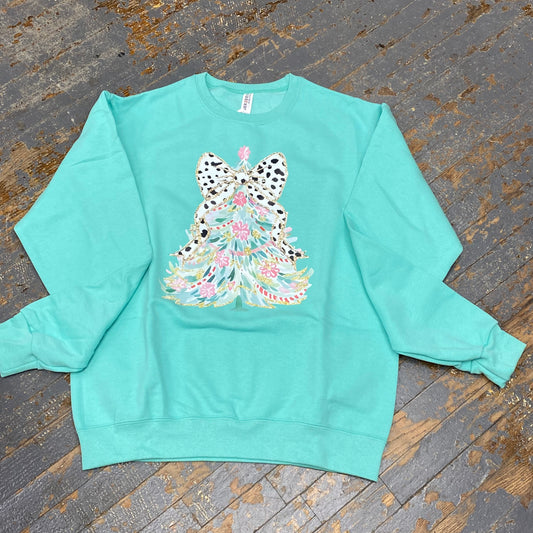 Christmas Bow Tree Graphic Designer Long Sleeve Crew Neck Sweatshirt