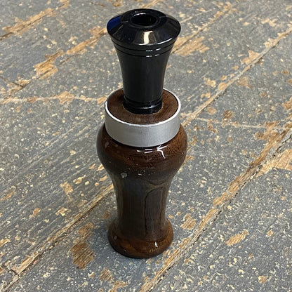 Handmade Duck Call Black Walnut Wood Double Echo Reed Black Insert Silver Band