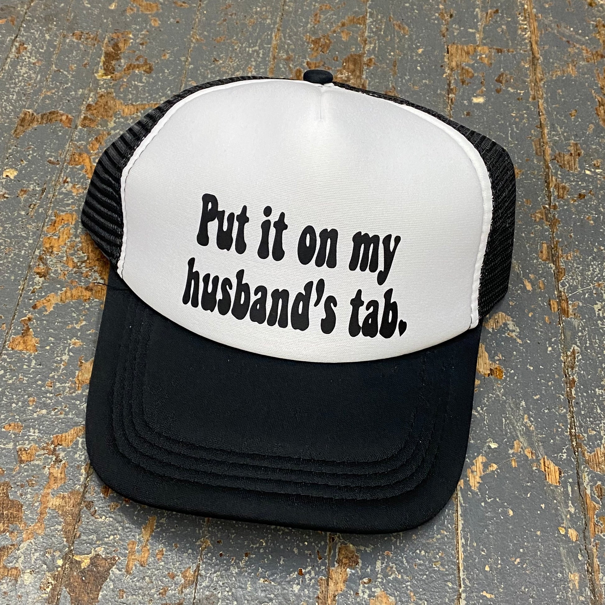 Put On Husbands Tab Soft Trucker Ball Cap Black