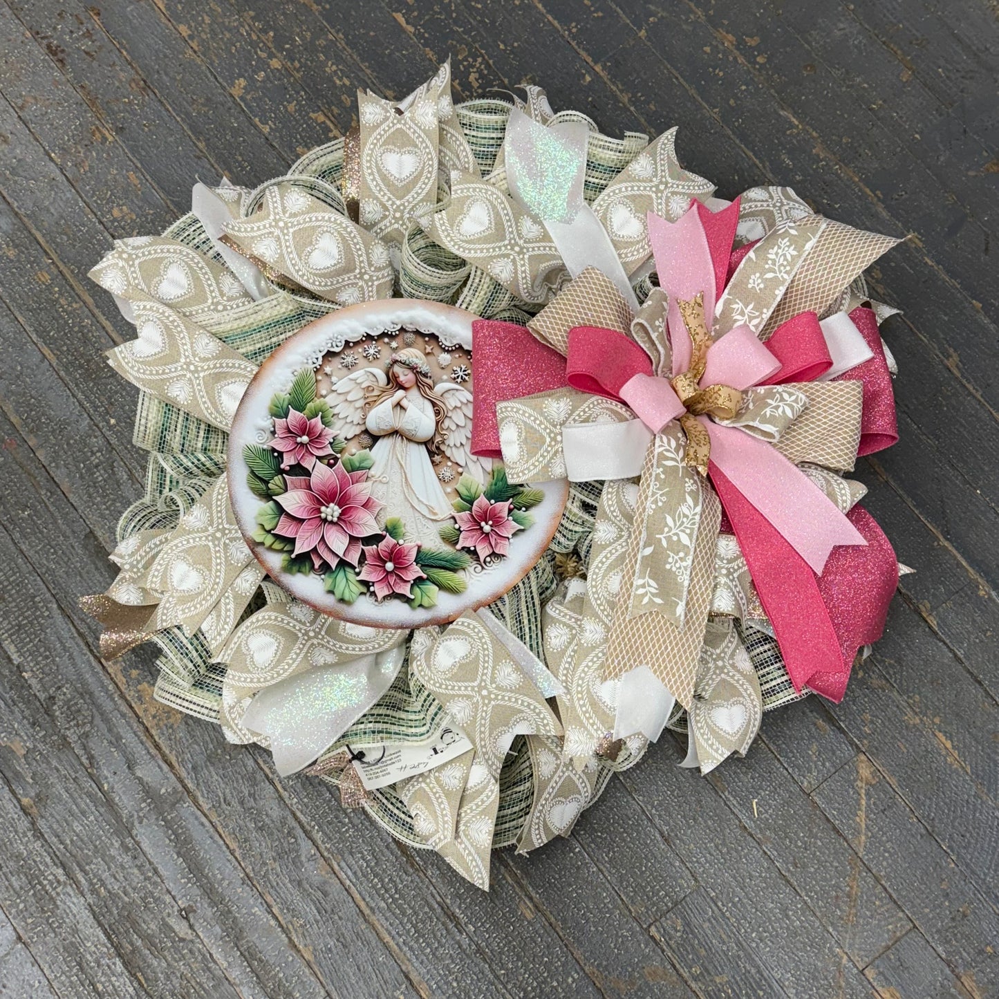 Angel Poinsettia Christmas Seasonal Holiday Wreath Door Hanger