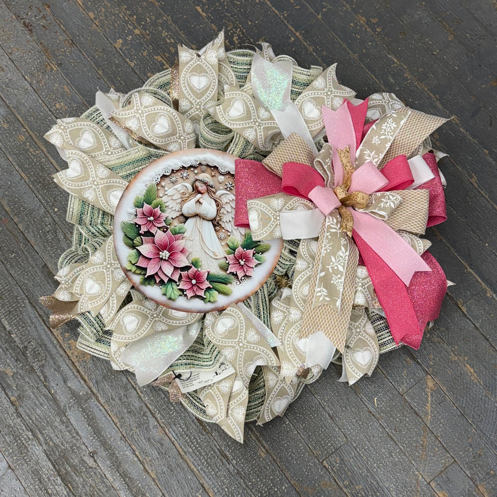 Angel Poinsettia Christmas Seasonal Holiday Wreath Door Hanger