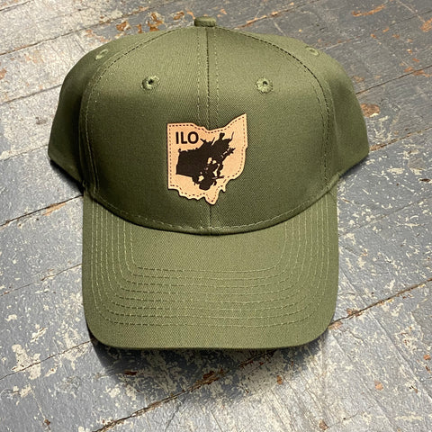 Indian Lake Ohio Map Leather Patch Army Green Ball Cap