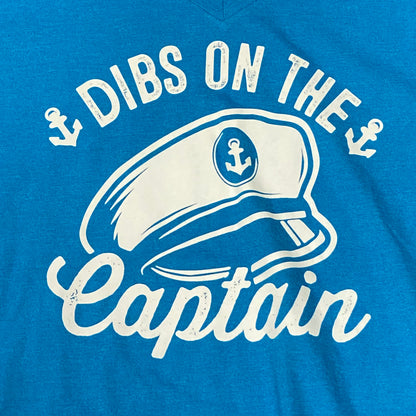 Dibs on the Captain Turquoise Blue Graphic Designer Short Sleeve V-Neck T-Shirt