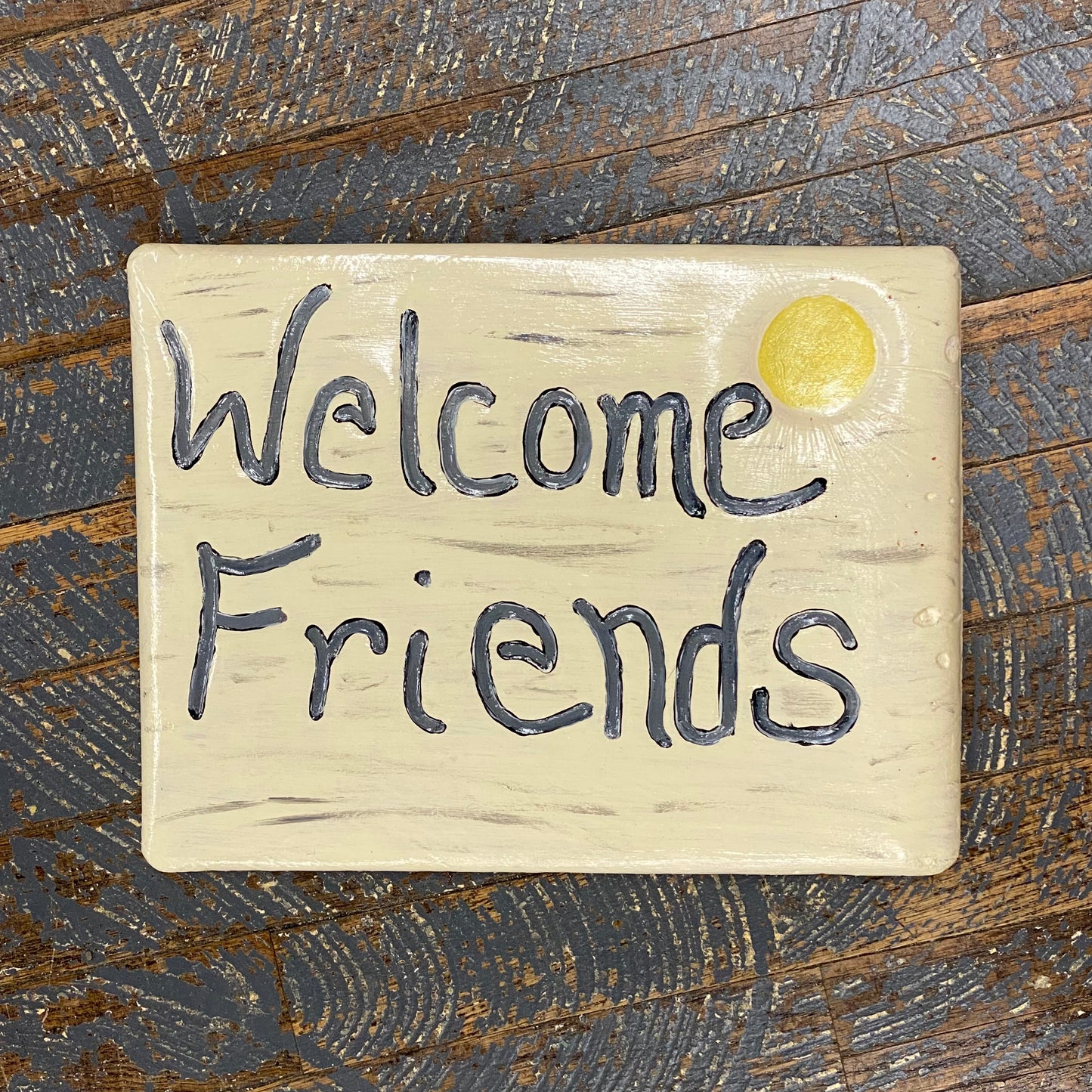 Welcome Friends Sun Concrete Garden Yard Art Stepping Stone Sign