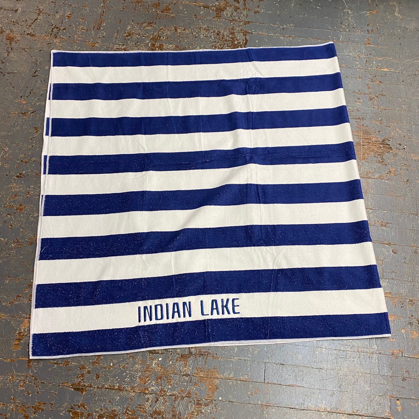 Indian Lake Embroidered Beach Towel Blue Stripe