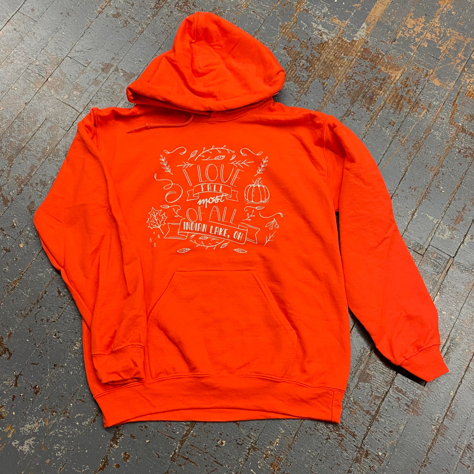 Love Fall Most of All Indian Lake Hoody Orange Graphic Designer Sweatshirt