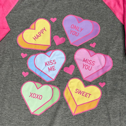 Conversation Heart Pink Graphic Designer Raglan Baseball Long Sleeve T-Shirt