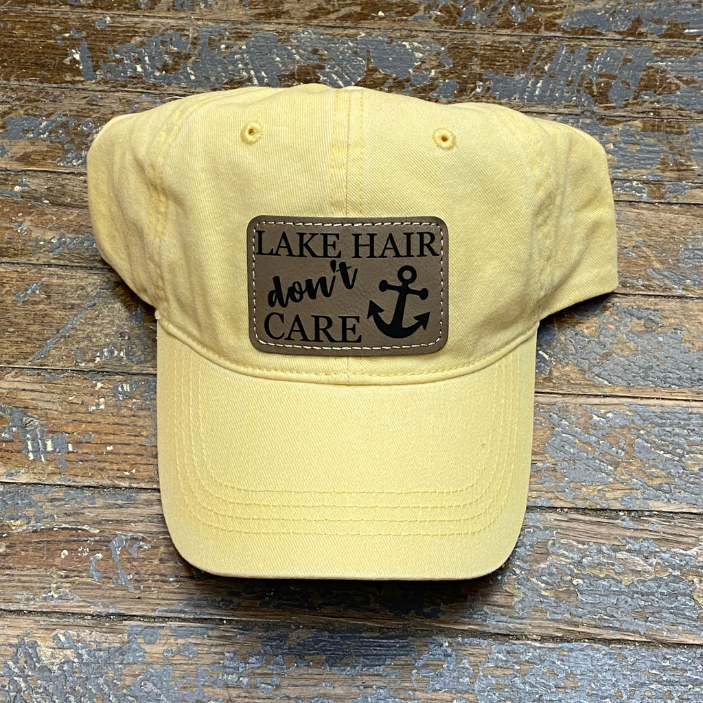 Lake Hair Don't Care Leather Patch Faded Ball Cap Yellow