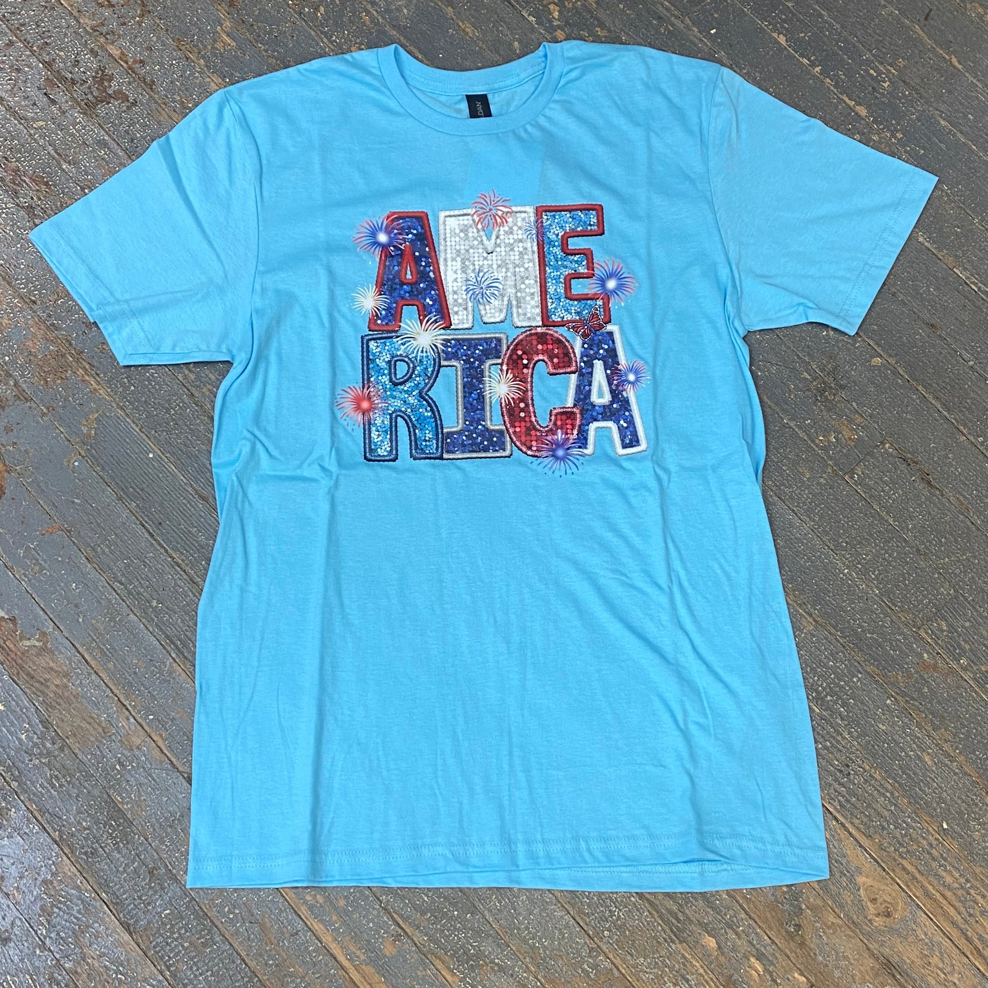 America Glitter Sequin Graphic Designer Short Sleeve T-Shirt