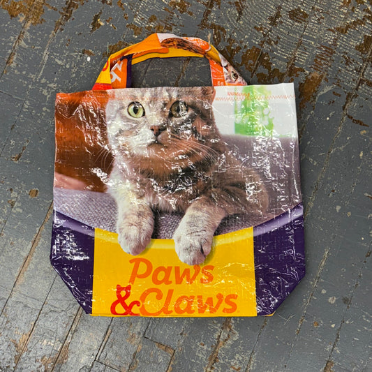 Upcycled Tote Purse Feed Bag Handmade Medium Paws Claws Kitty Cat Handle Bag