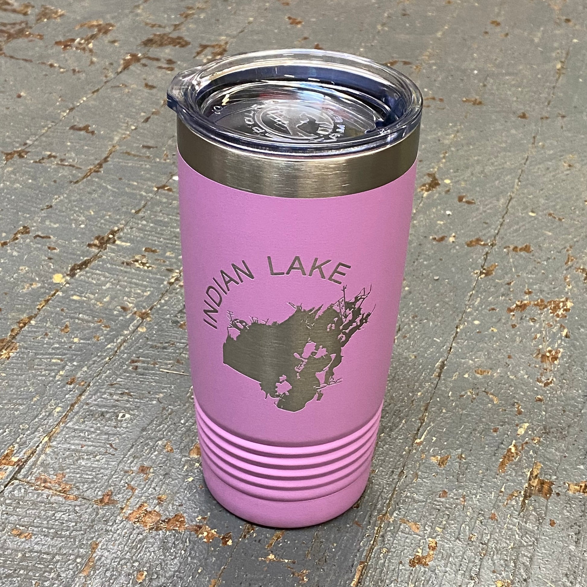 Indian Lake Map Laser Engraved Stainless Steel 20oz Wine Beverage Drink Travel Tumbler Lilac