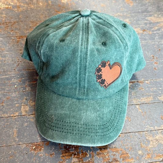 Lucky Heart Clover Leather Patch Ball Cap Green