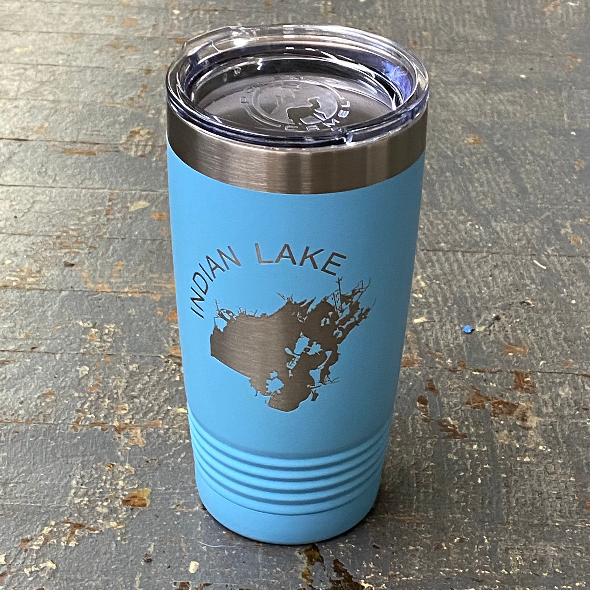 Indian Lake Map Laser Engraved Stainless Steel 20oz Wine Beverage Drink Travel Tumbler Sky Blue