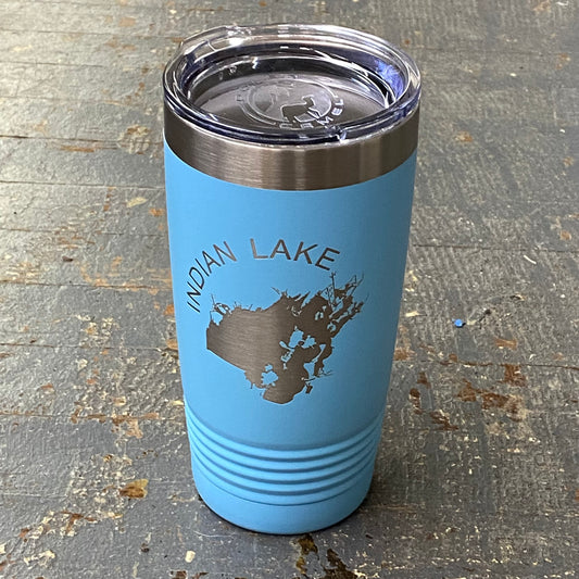 Indian Lake Map Laser Engraved Stainless Steel 20oz Wine Beverage Drink Travel Tumbler Sky Blue