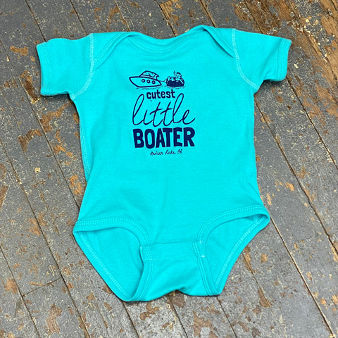 Cutest Little Boater Indian Lake Oh Onesie Bodysuit One Piece Newborn Infant Toddler Aqua Teal Blue