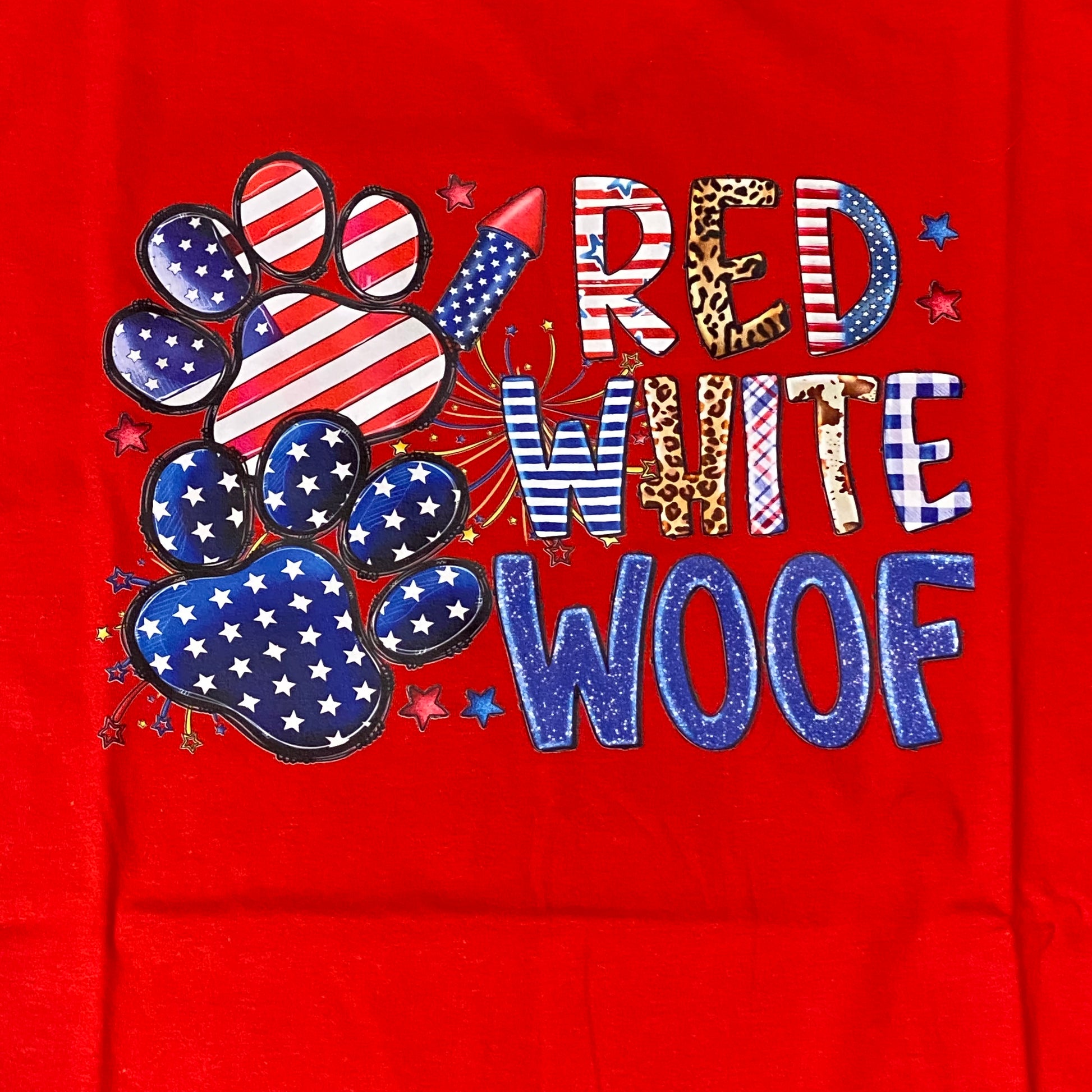 Red White Whoof Short Sleeve T-Shirt Red Graphic Designer Tee