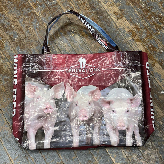 Upcycled Tote Purse Feed Bag Handmade Piglet Hog Pig Seed Generations Handle Bag