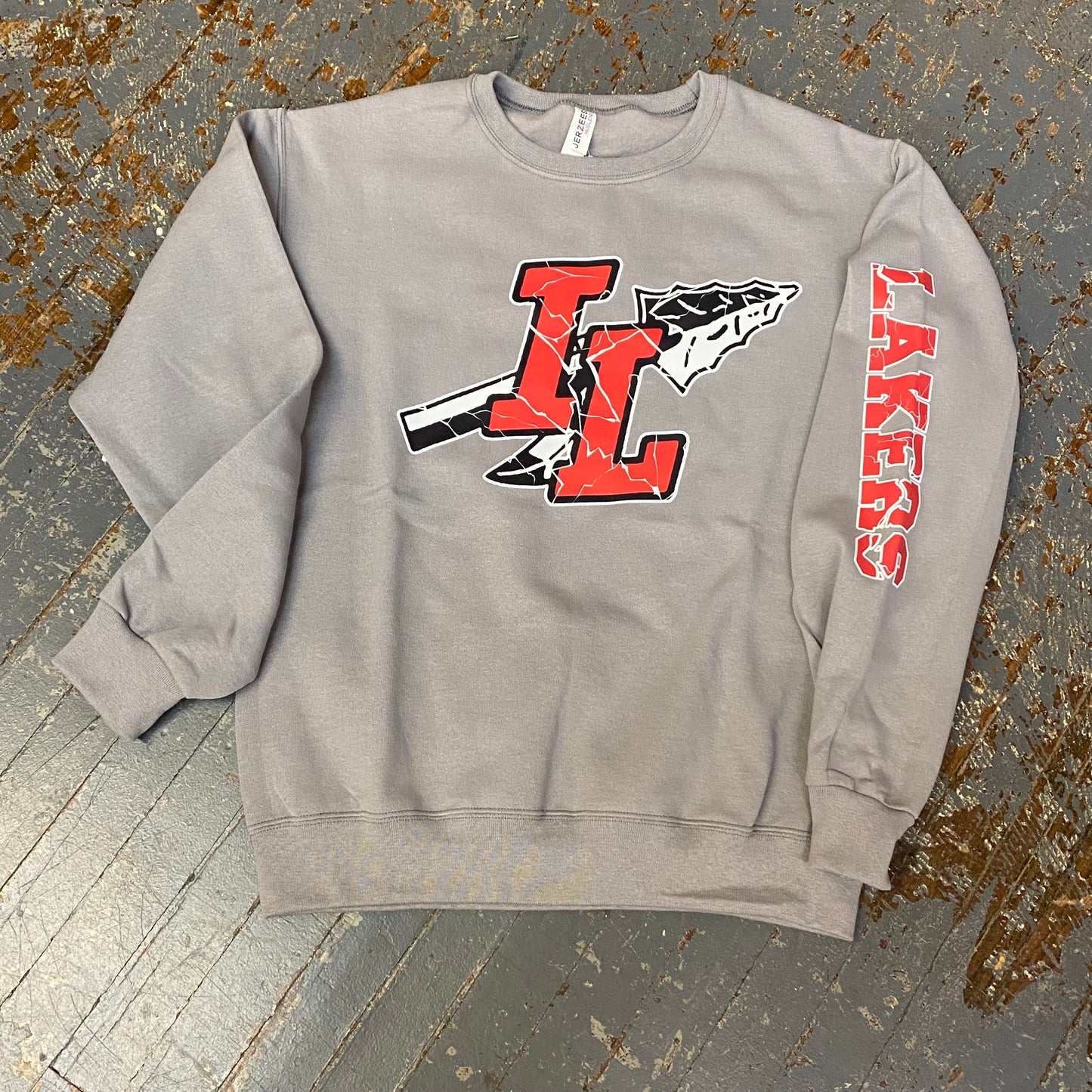 Indian Lake Laker IL Spear Crew Neck Grey Graphic Designer Sweatshirt