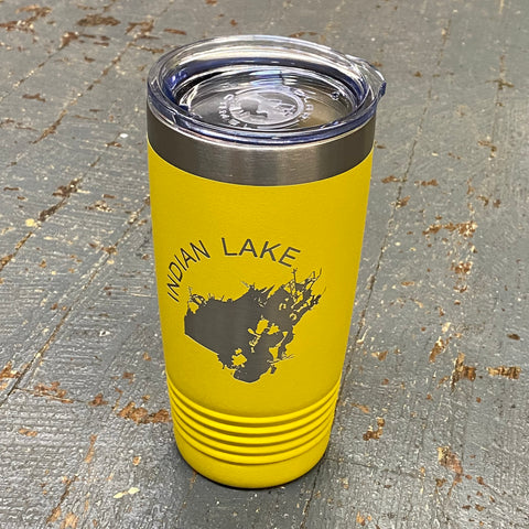 Indian Lake Map Laser Engraved Stainless Steel 20oz Wine Beverage Drink Travel Tumbler Yellow