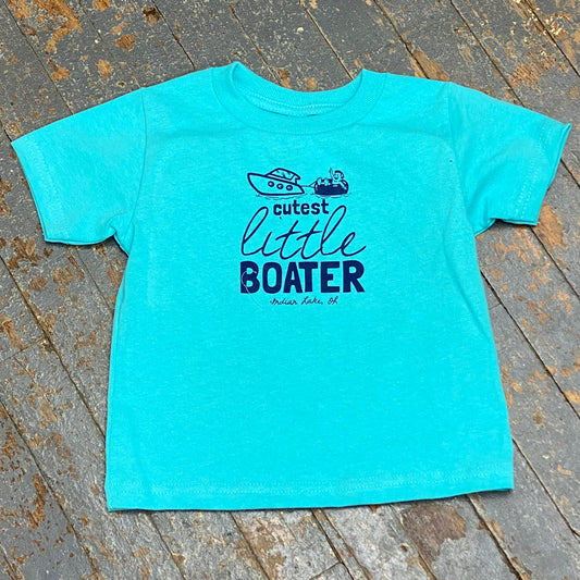 Cutest Little Boater Indian Lake Oh Graphic Designer Short Sleeve Toddler Child T-Shirt Aqua Teal Blue