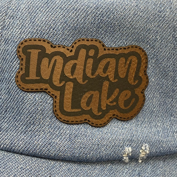 Indian Lake Patch Denim Rugged Ball Cap Hat Brown