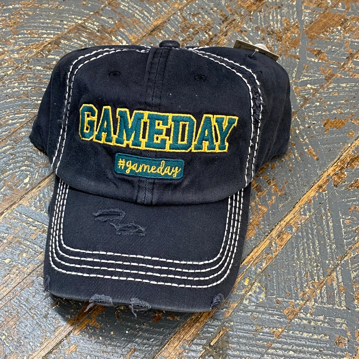 Game Day #gameday Rugged Black Green Yellow Embroidered Ball Cap