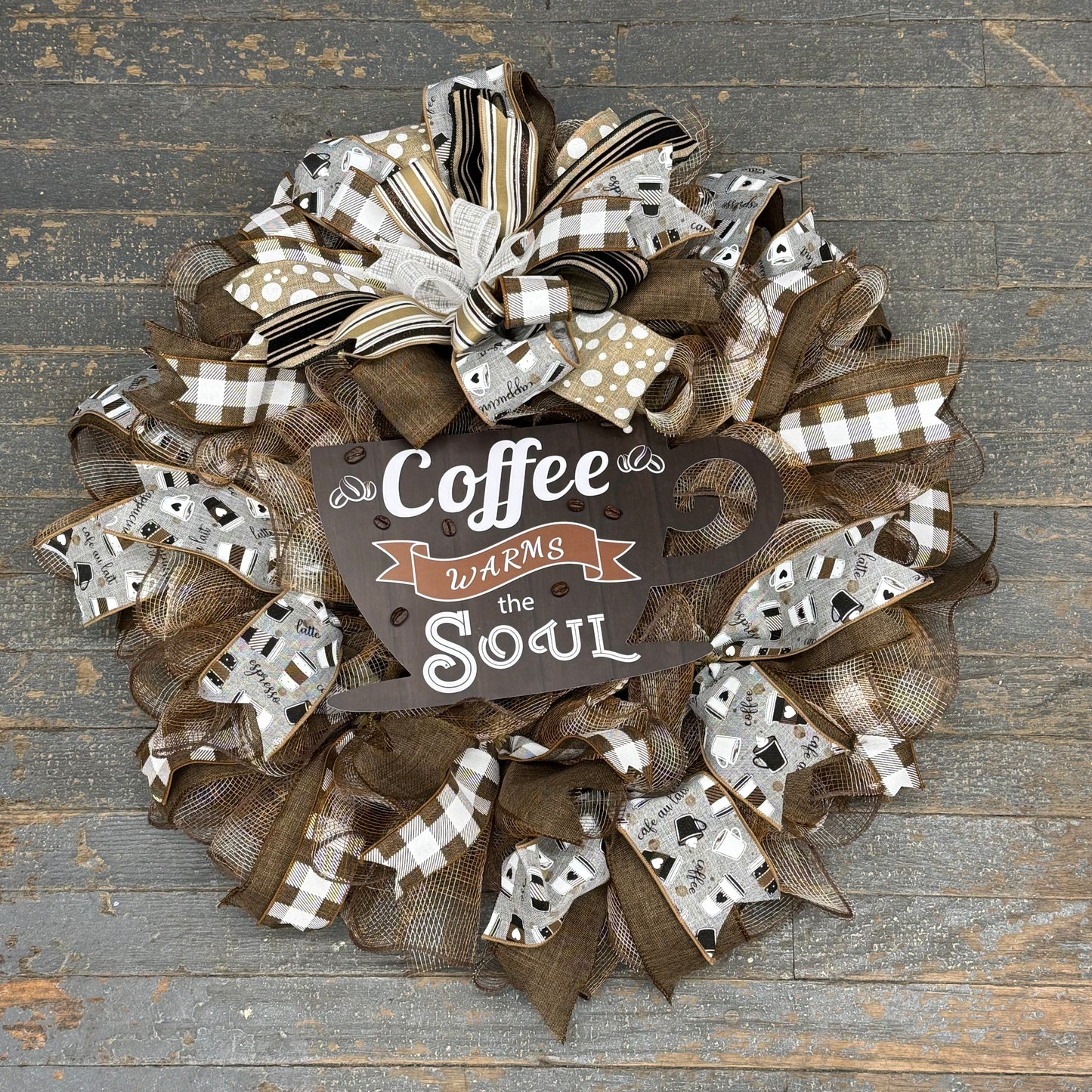 Coffee Warms Soul Holiday Wreath Door Hanger