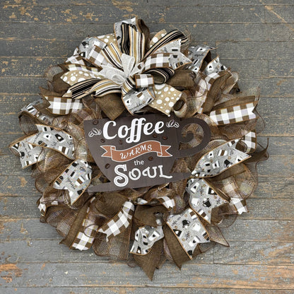 Coffee Warms Soul Holiday Wreath Door Hanger