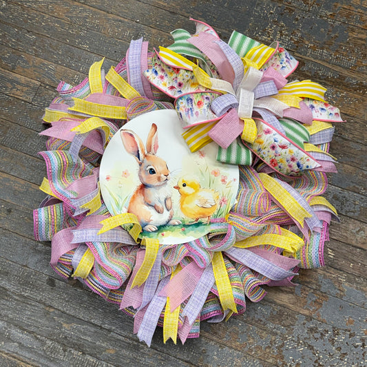 Spring Easter Bunny Rabbit Chick Seasonal Holiday Wreath Door Hanger Pink Yellow