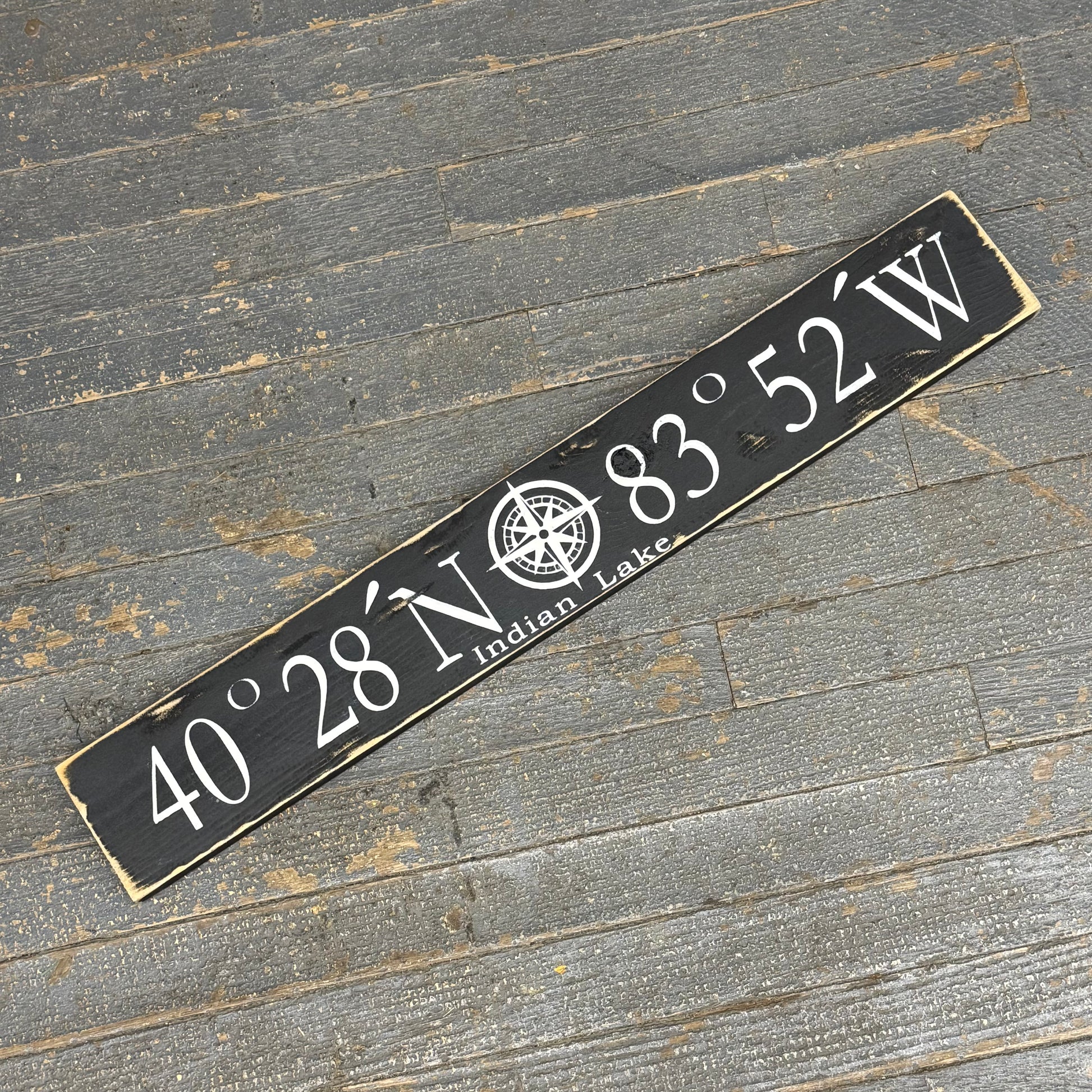 Indian Lake Ohio Longitude Latitude Coordinate Tourist Souvenir Sign Black