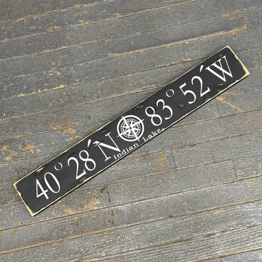 Indian Lake Ohio Longitude Latitude Coordinate Tourist Souvenir Sign Black