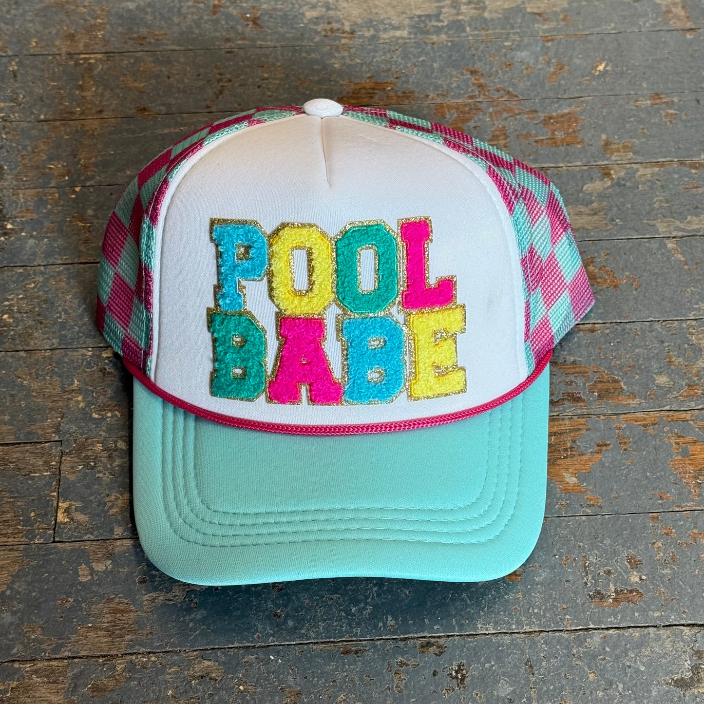 Pool Babe Soft Trucker Ball Cap Teal Multi