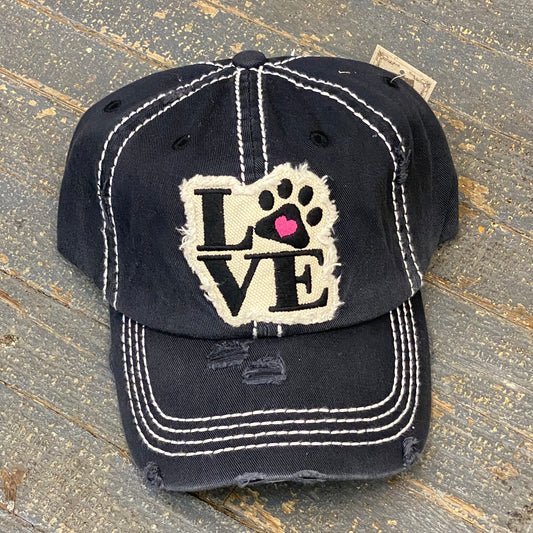 Dog Paw LOVE Hat Black Embroidered Ball Cap