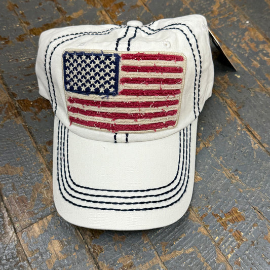 American Flag Patch White Embroidered Ball Cap